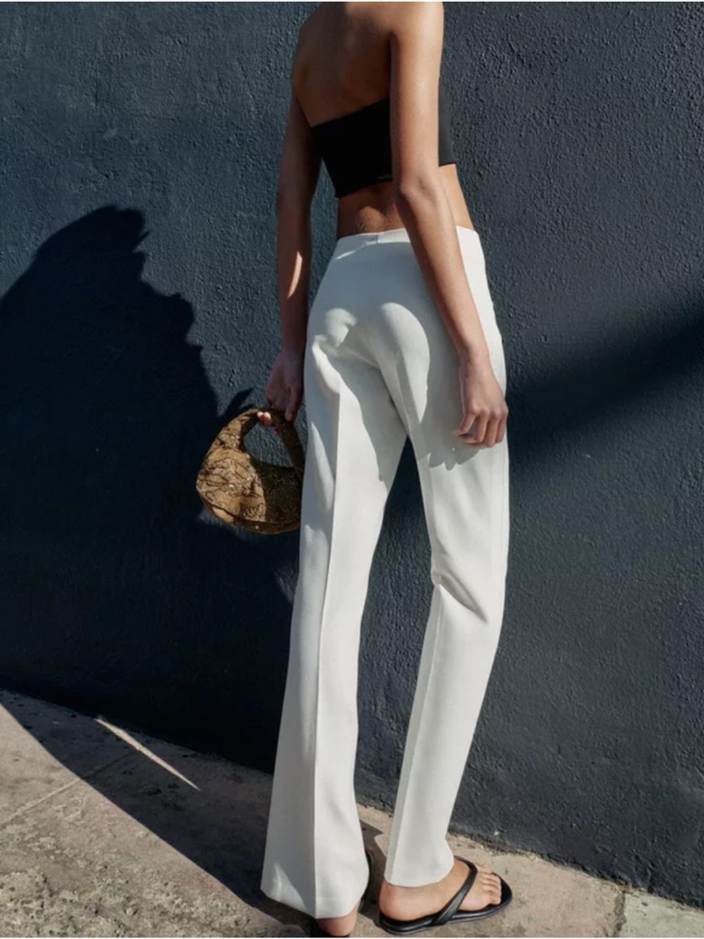 ZARA Minimalist White Flared Dress Pants High Waisted Creased Size Large - Picture 2 of 14